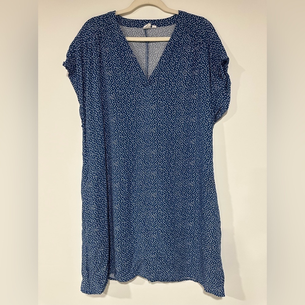 Gap Women's V-Neck Dress Navy Blue White Confetti XL